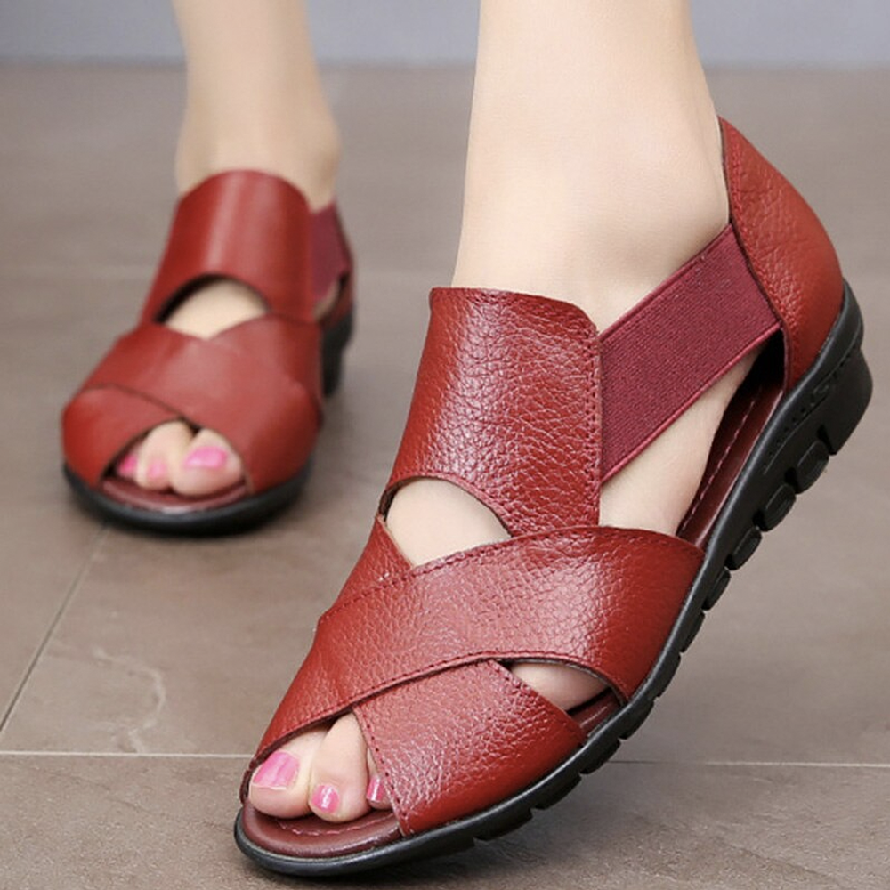 Sandali con zeppa in pelle da donna