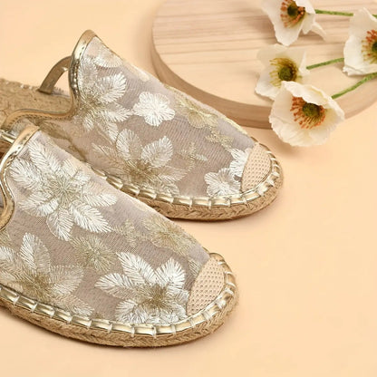 Donne estate pizzo fiore traspirante suola piatta Slip-Ons