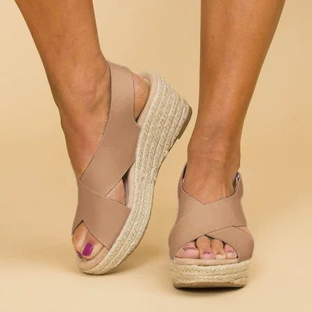 Sandali donna con zeppa a fascia incrociata