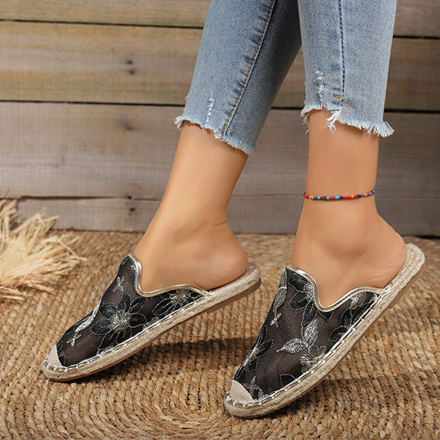 Donne estate pizzo fiore traspirante suola piatta Slip-Ons