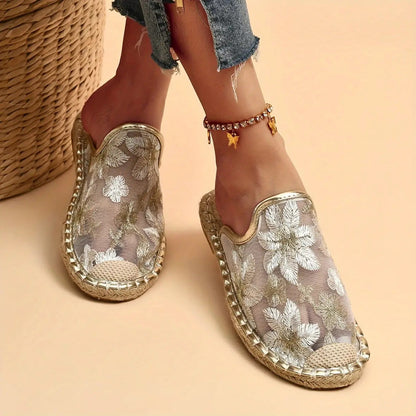 Donne estate pizzo fiore traspirante suola piatta Slip-Ons