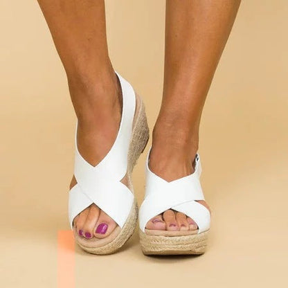 Sandali donna con zeppa a fascia incrociata