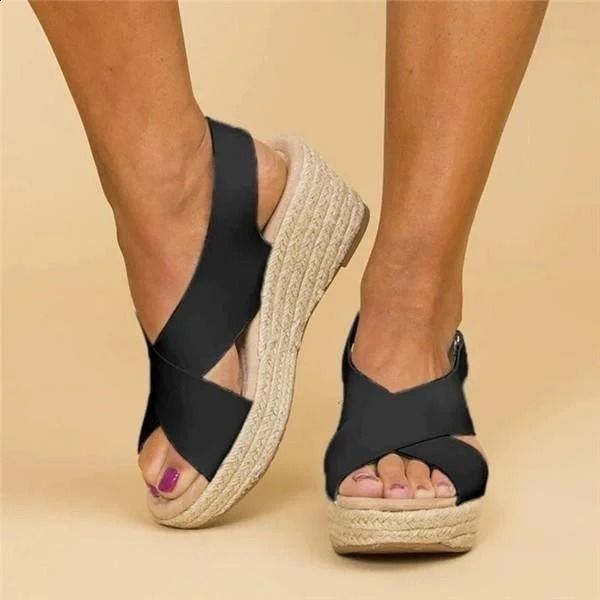 Sandali donna con zeppa a fascia incrociata