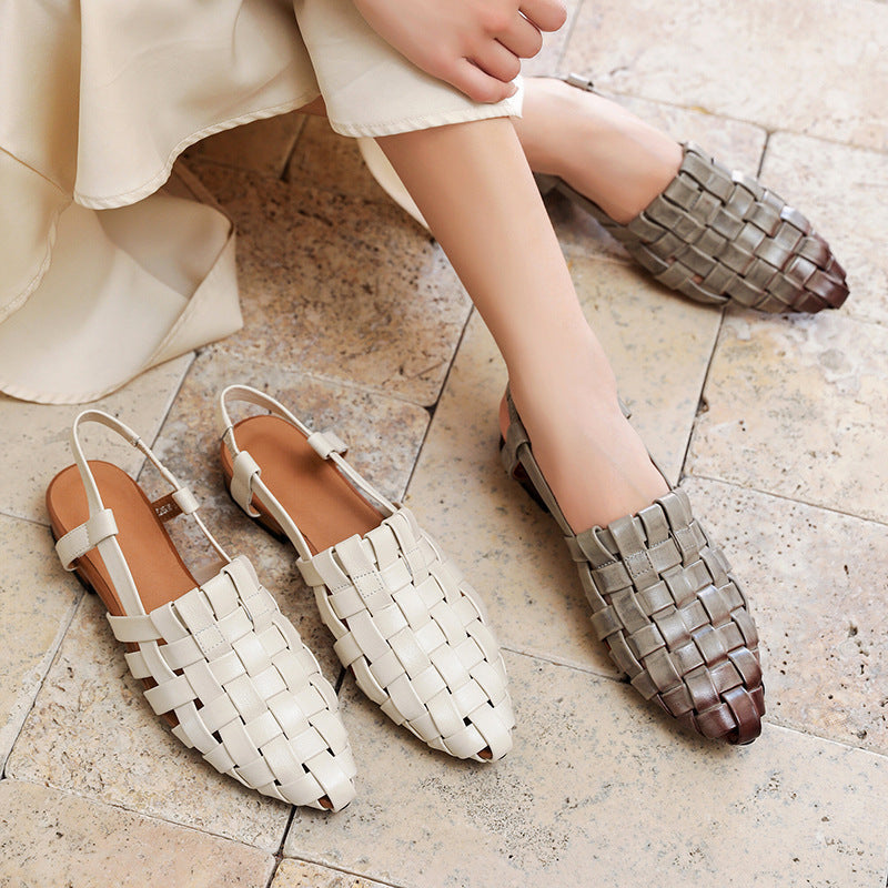 Sandali estivi da donna a trama piatta Vintage Niche French