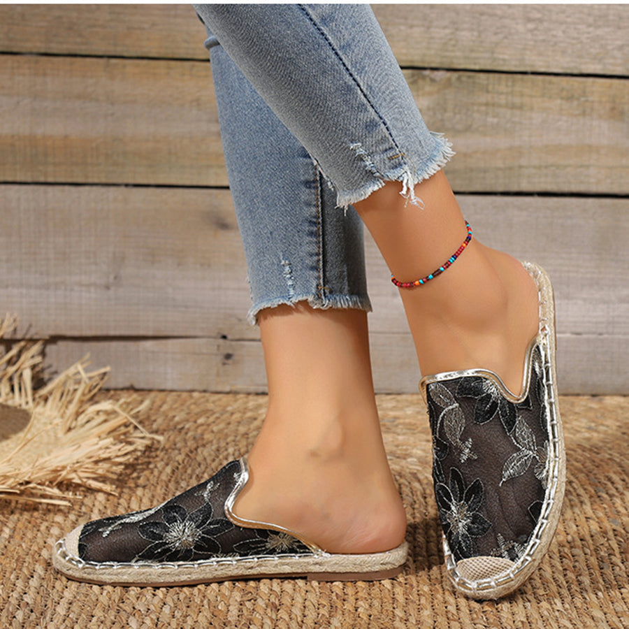 Donne estate pizzo fiore traspirante suola piatta Slip-Ons