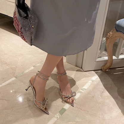 Glamour Glitter Crystal Bowknot Silk Buckle Strap Thin High Heels (Tacchi alti sottili)