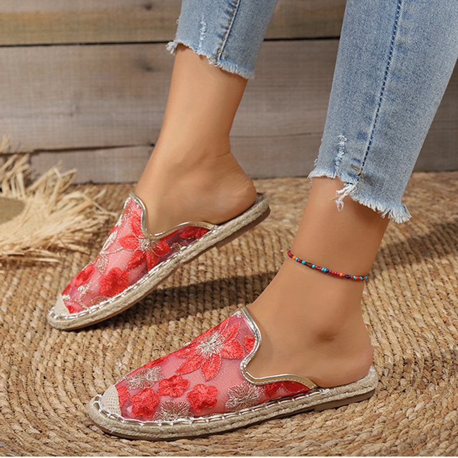 Donne estate pizzo fiore traspirante suola piatta Slip-Ons