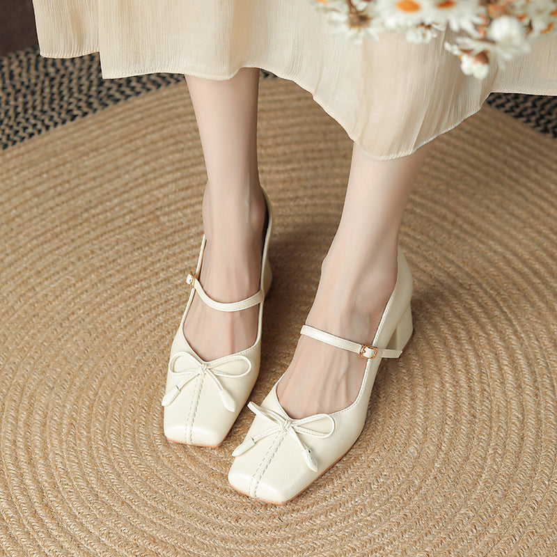 Scarpe da donna di nuovo stile, scarpe con tacco grosso alla francese