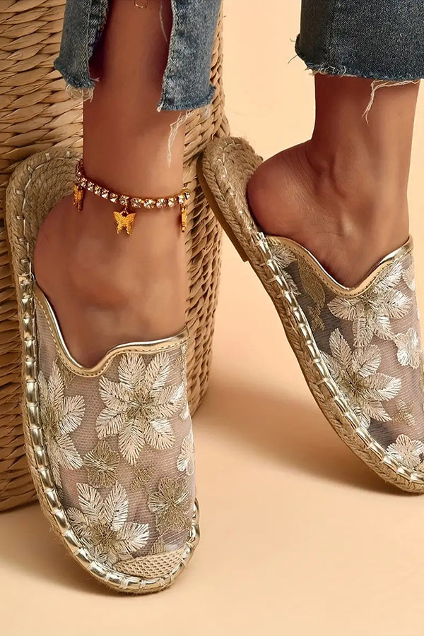 Donne estate pizzo fiore traspirante suola piatta Slip-Ons