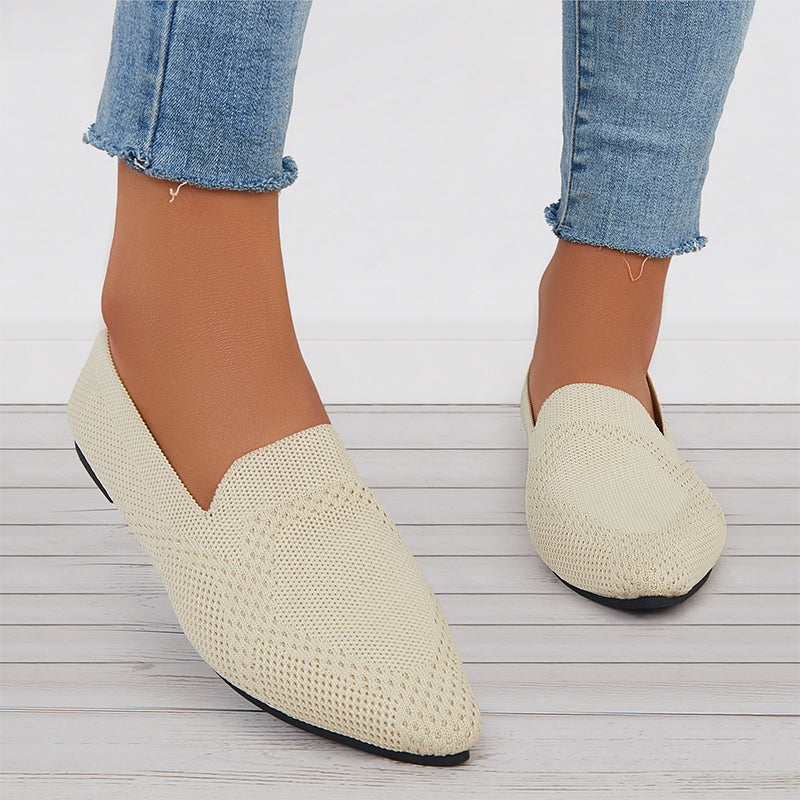 Mocassini piatti minimalisti da donna con punta quadrata, eleganti appartamenti beige