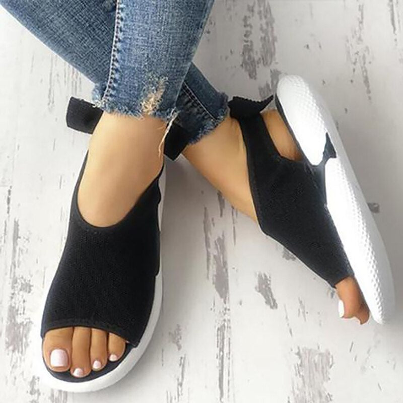 Sandali a rete Peep Toe Chunky Nero