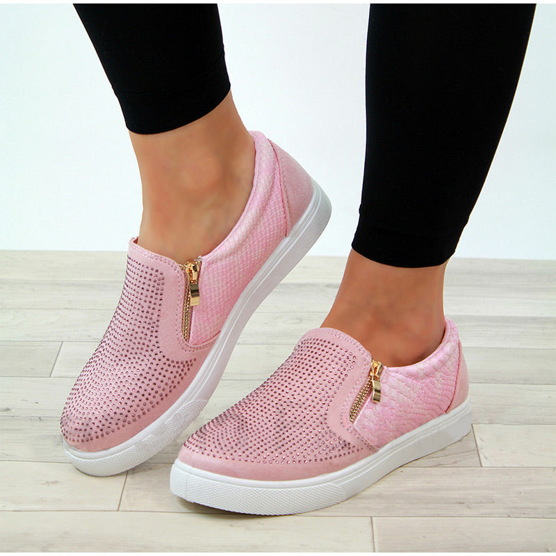 Scarpe da donna con cerniera in cristallo