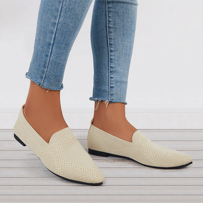Mocassini piatti minimalisti da donna con punta quadrata, eleganti appartamenti beige