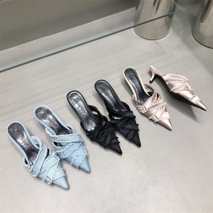 Scarpe da donna a punta in denim Scarpe eleganti con tacco medio