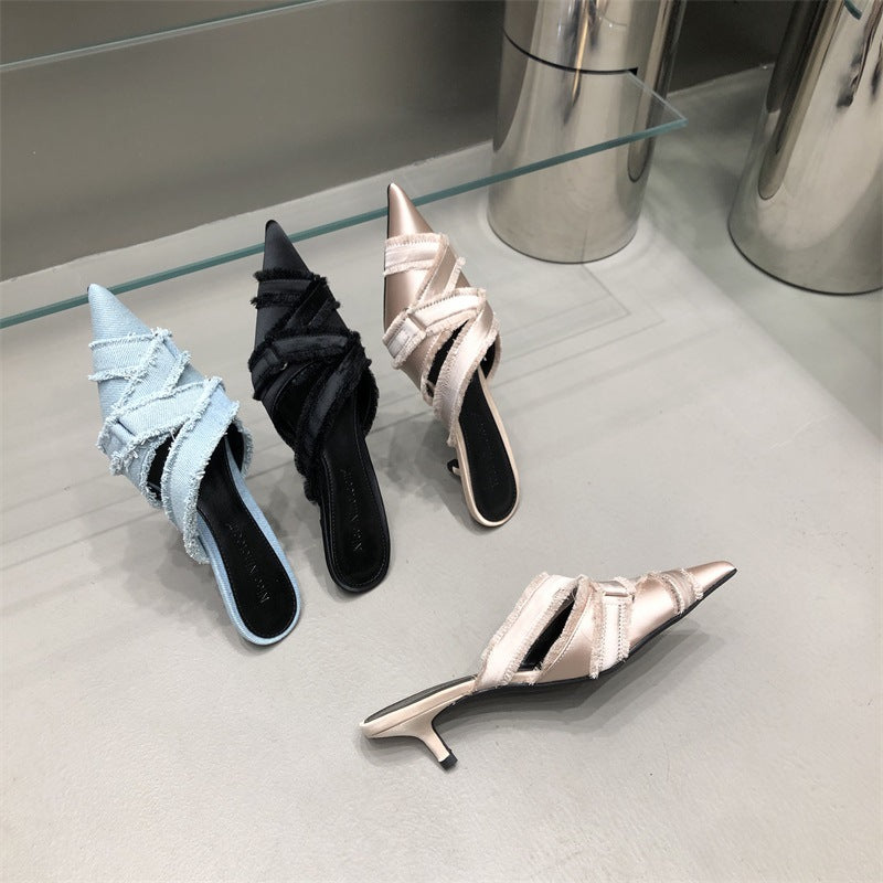 Scarpe da donna a punta in denim Scarpe eleganti con tacco medio