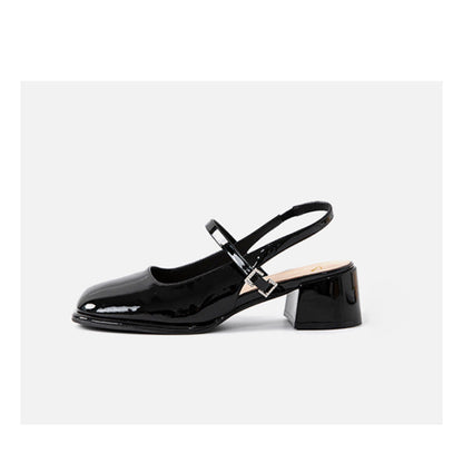 Tacchi a blocco con fibbie in finto cuoio da donna