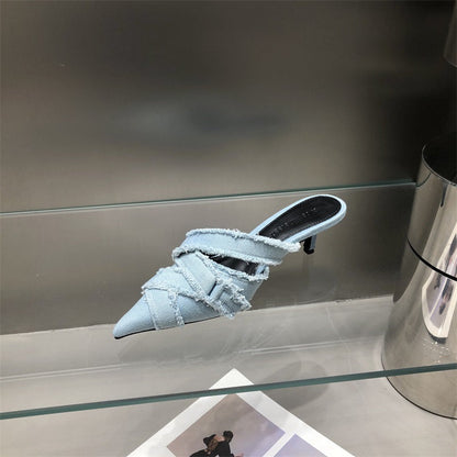Scarpe da donna a punta in denim Scarpe eleganti con tacco medio