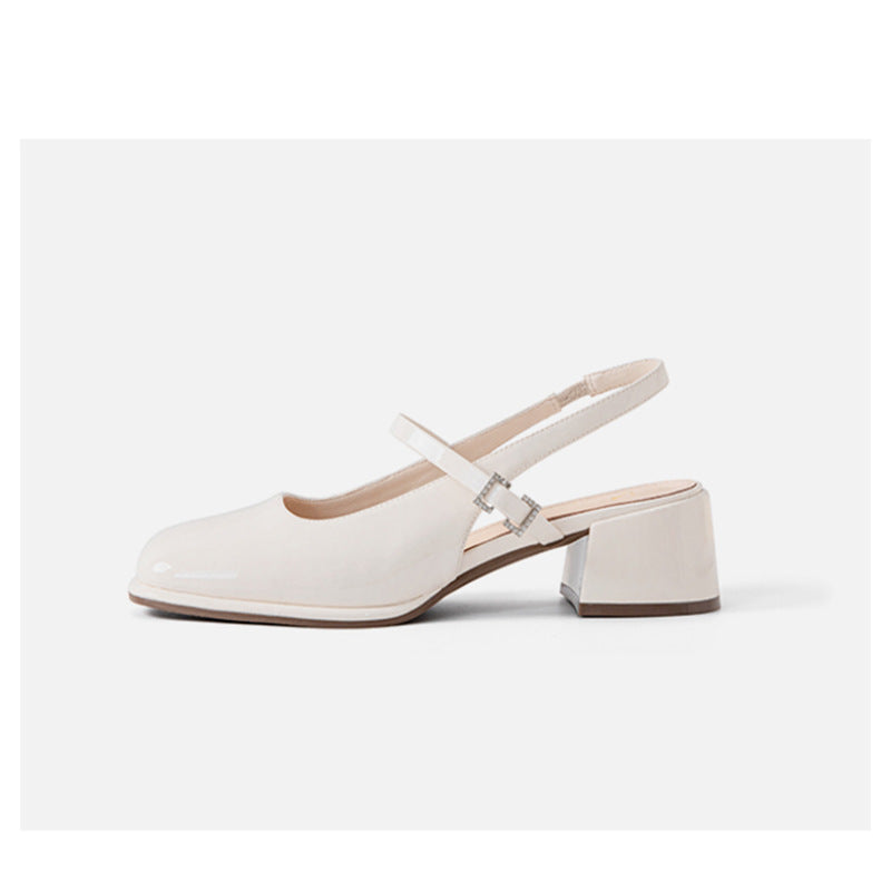 Tacchi a blocco con fibbie in finto cuoio da donna