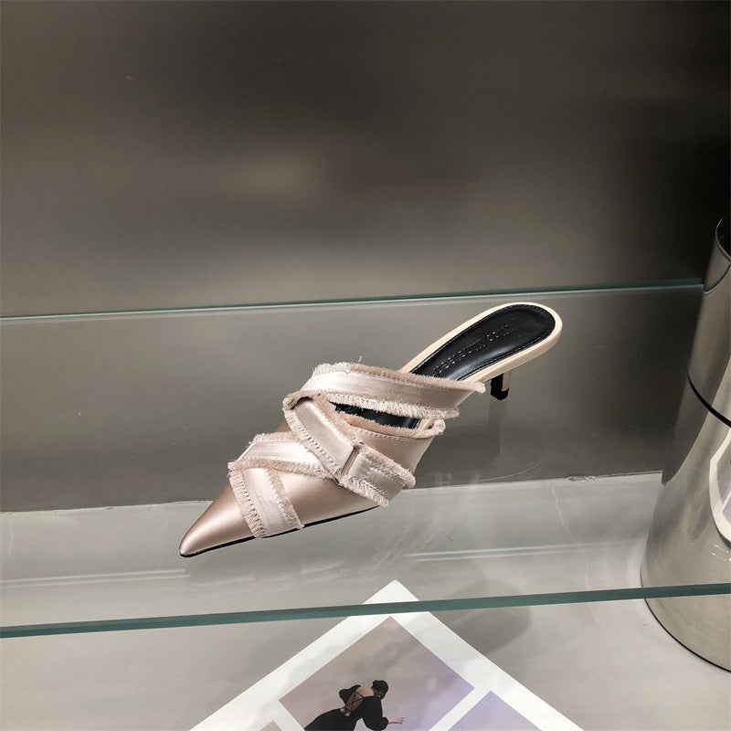 Scarpe da donna a punta in denim Scarpe eleganti con tacco medio