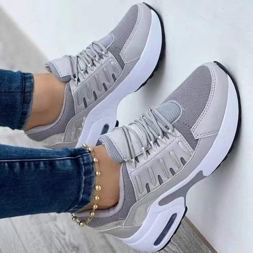 Scarpe da ginnastica con zeppa vulcanizzata da donna, suola spessa, traspirante, casual, outdoor