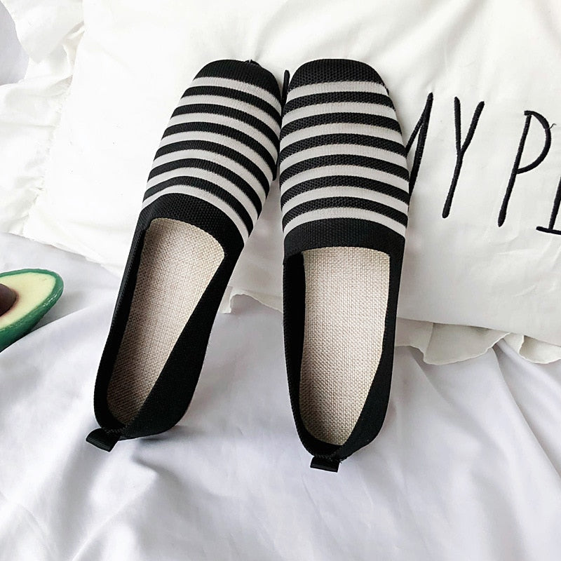 Donna Flats Mesh Ballet Square Toe Slip-On Loafers Breathable Flats