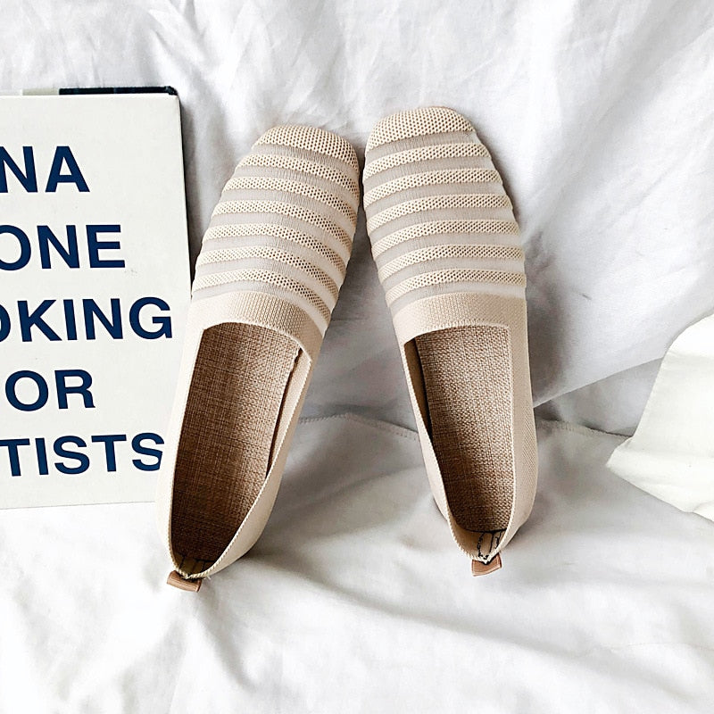 Donna Flats Mesh Ballet Square Toe Slip-On Loafers Breathable Flats