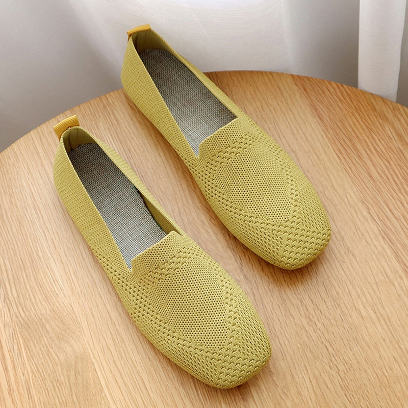 Donna Flats Mesh Ballet Square Toe Slip-On Loafers Breathable Flats