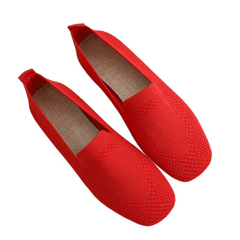 Donna Flats Mesh Ballet Square Toe Slip-On Loafers Breathable Flats