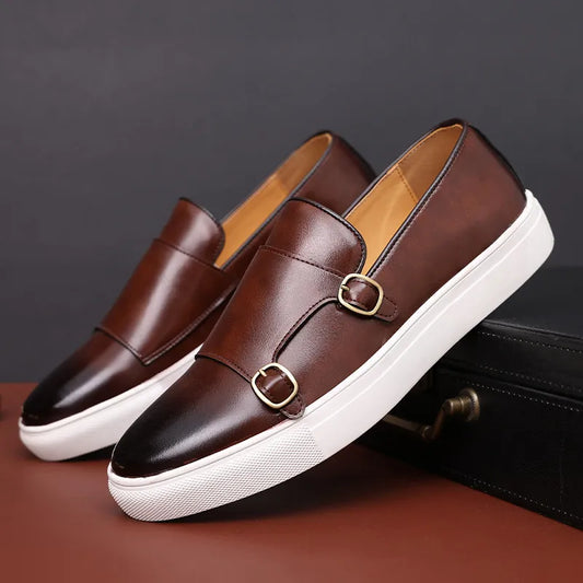 Scarpe Vulcanize da uomo con doppia fibbia Slip-On