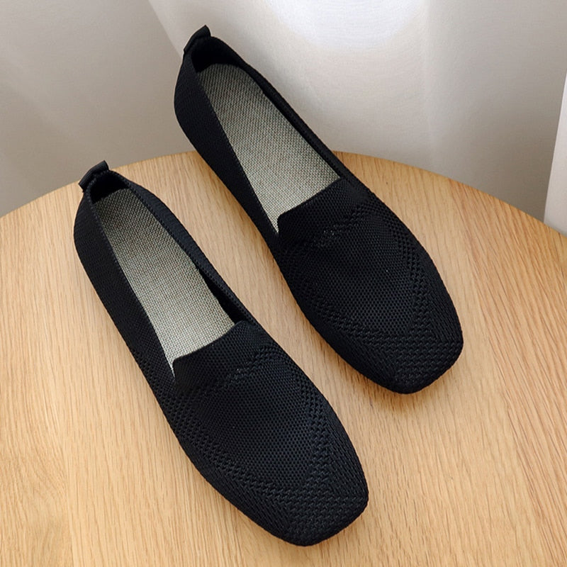 Donna Flats Mesh Ballet Square Toe Slip-On Loafers Breathable Flats