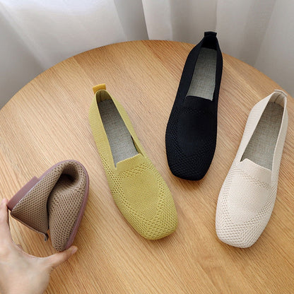 Donna Flats Mesh Ballet Square Toe Slip-On Loafers Breathable Flats
