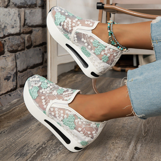 Scarpe da ginnastica a piattaforma con ricamo floreale da donna