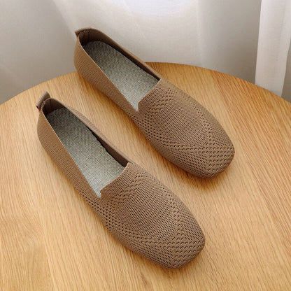 Donna Flats Mesh Ballet Square Toe Slip-On Loafers Breathable Flats