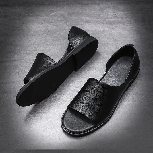 Uomo Sandali in pelle Nero Scarpe estive maschili