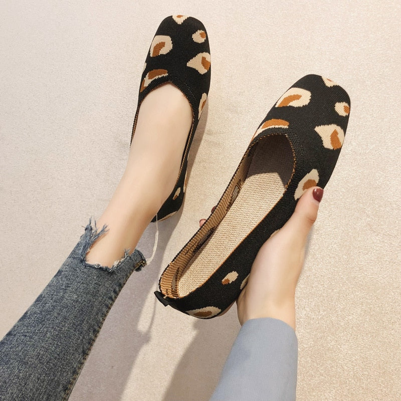 Donna Flats Mesh Ballet Square Toe Slip-On Loafers Breathable Flats