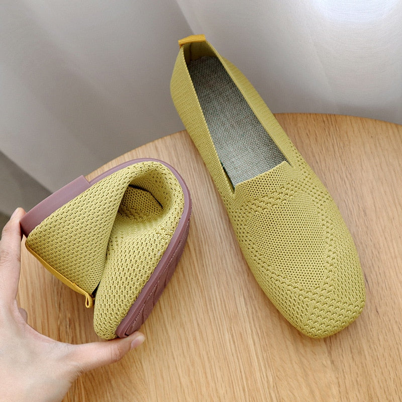 Donna Flats Mesh Ballet Square Toe Slip-On Loafers Breathable Flats