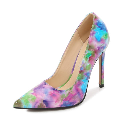 Moda femminile Pompe floreali Tacchi a spillo Punta di diamante
