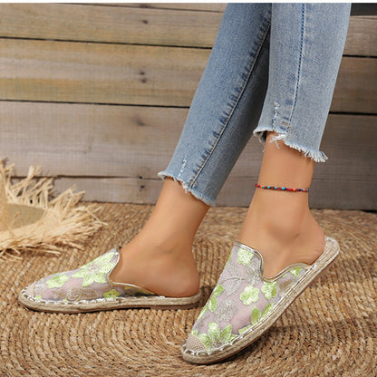 Donne estate pizzo fiore traspirante suola piatta Slip-Ons