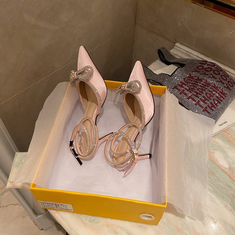Glamour Glitter Crystal Bowknot Silk Buckle Strap Thin High Heels (Tacchi alti sottili)