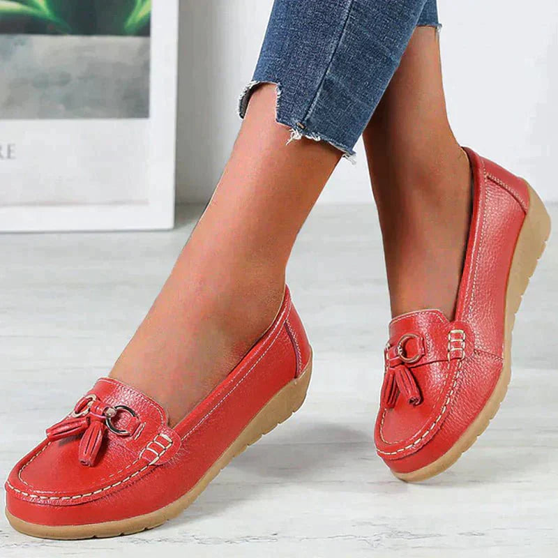 Scarpe piatte da donna in pelle da infermiera