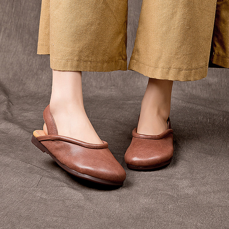 Sandali piatti fatti a mano in pelle morbida, mocassini Slingback