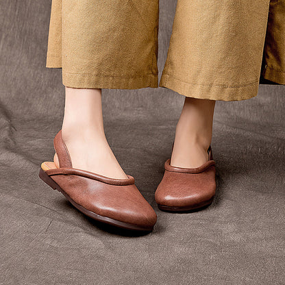 Sandali piatti fatti a mano in pelle morbida, mocassini Slingback
