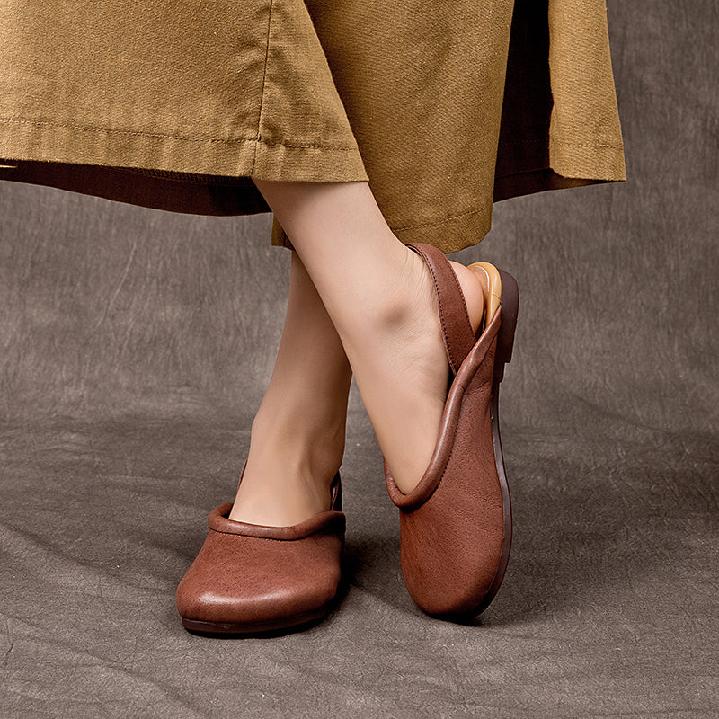 Sandali piatti fatti a mano in pelle morbida, mocassini Slingback