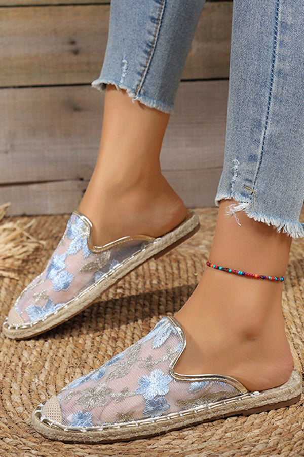 Donne estate pizzo fiore traspirante suola piatta Slip-Ons