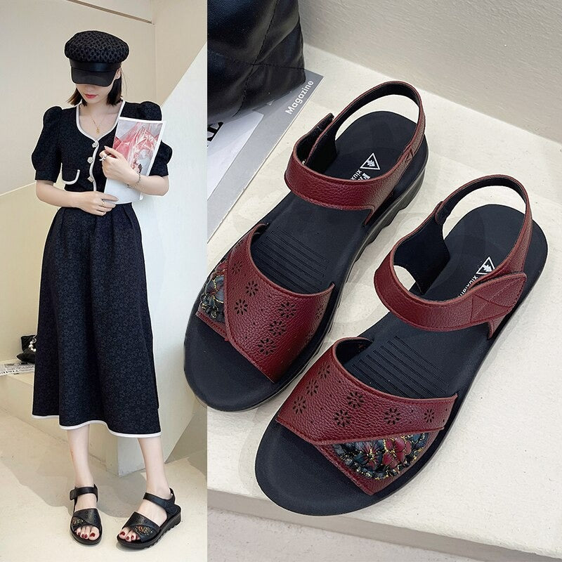 Sandali casual morbidi in pelle da donna
