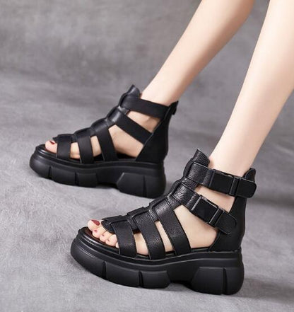 Stivaletto retrò casual in pelle fatto a mano
