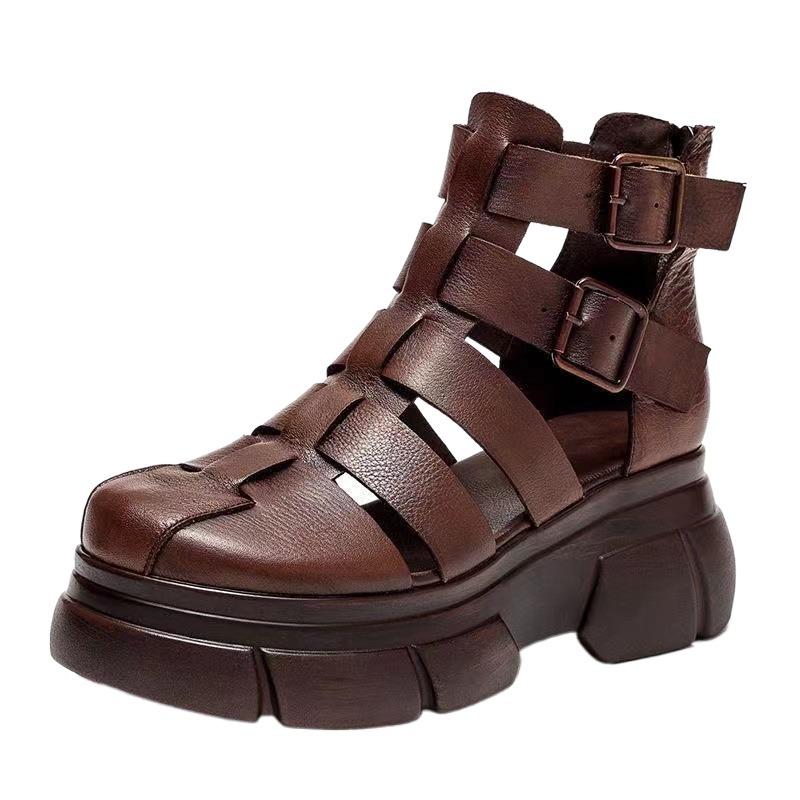 Stivaletto retrò casual in pelle fatto a mano