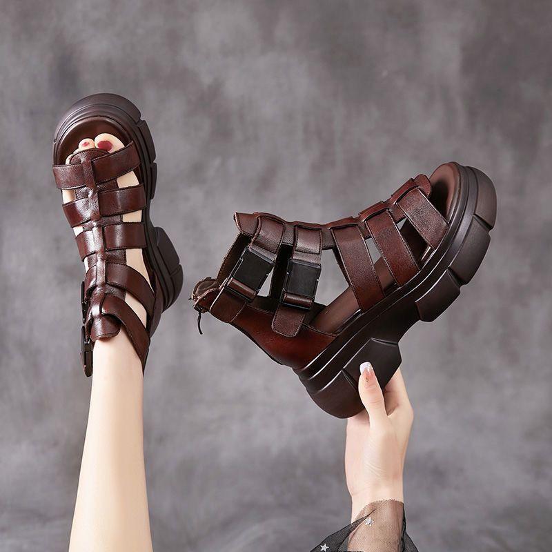 Stivaletto retrò casual in pelle fatto a mano