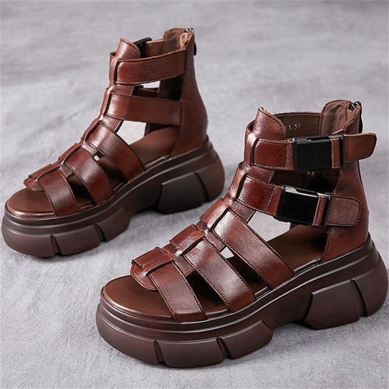 Stivaletto retrò casual in pelle fatto a mano