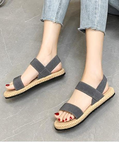 Sandali piatti da donna color cammello, semplice fascia elastica intrecciata